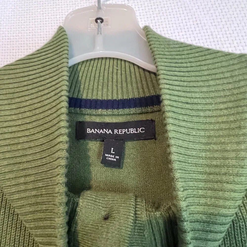 Banana‎ Republic 1/4 Button Mock Neck Pullover Sweater Olive Green Knit Sz Large